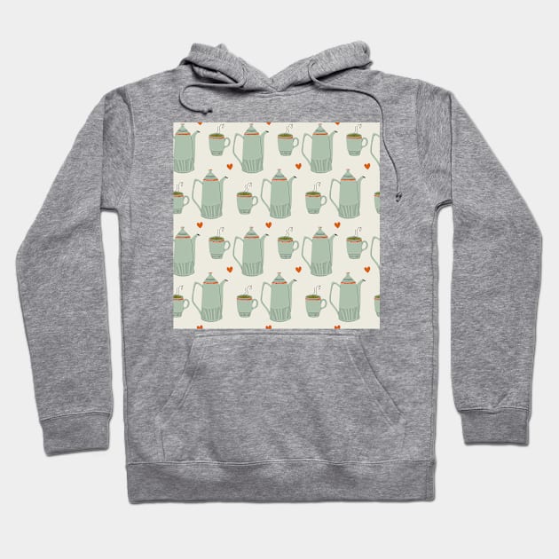 Pattern with ceramic kitchen utensils and hot drink Hoodie by DanielK